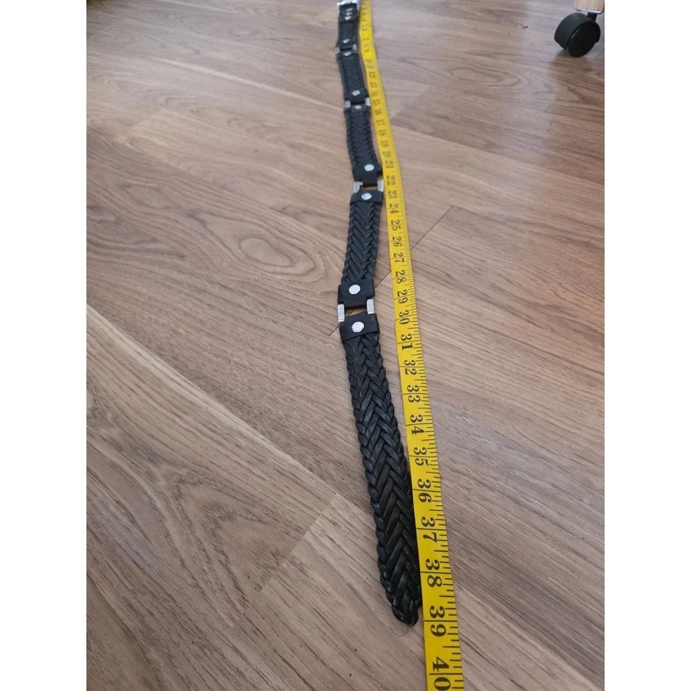 Braided Leather Western Belt Black And Silver 39